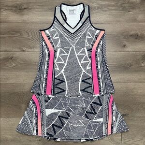 Lucky In Love Sante Fe Glow Pleated Tennis Skirt Tank Top Set Black Pink Size M